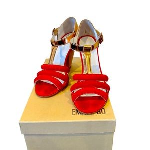 Anthropologie Emma Go Suede Tricolor T-Strap Mae Sandal